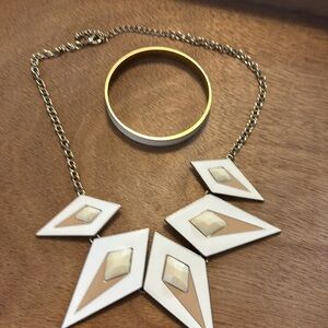 Mid Century Modern Enameled ivory and Gold tone necklace and bracelet set